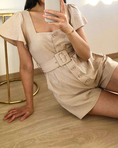 Abby Belted Playsuit - Beige