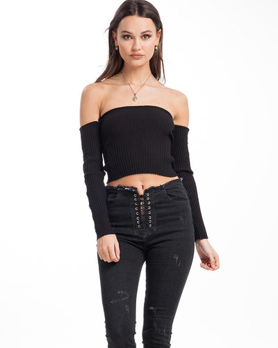 Early Call Ribbed Crop Top Black