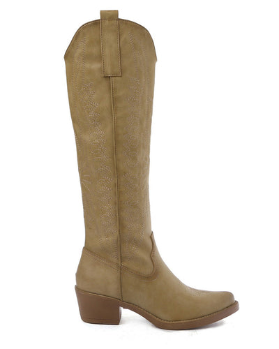 Jessie Leather Western Boots Taupe - PREMIUM