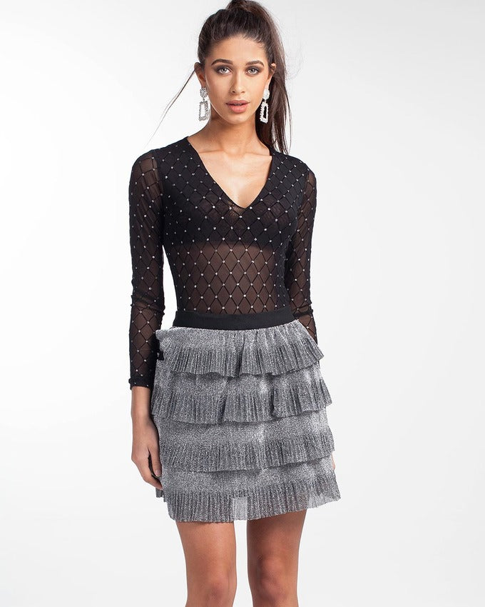 Let's Go Out Frill Skirt Silver