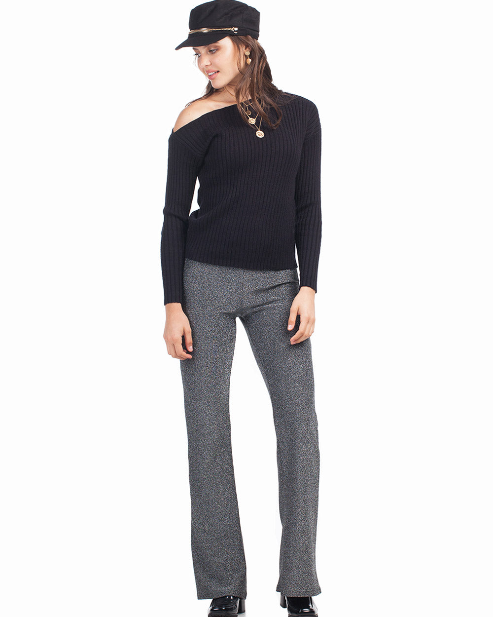 Sparkling Lurex Flared Trousers - Silver