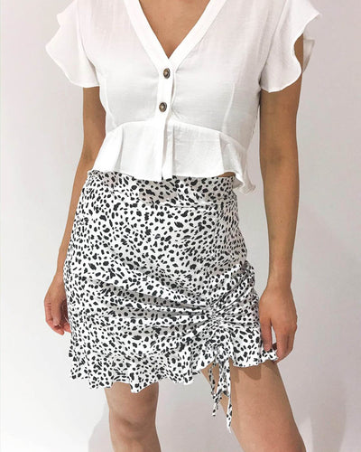 Ivy Leopard Skirt White