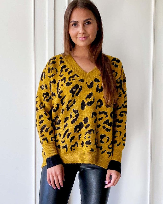 Wild Hearts Leopard Sweater Mustard