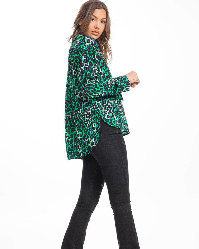 To The Rhythm Oversized Leo Blouse Green