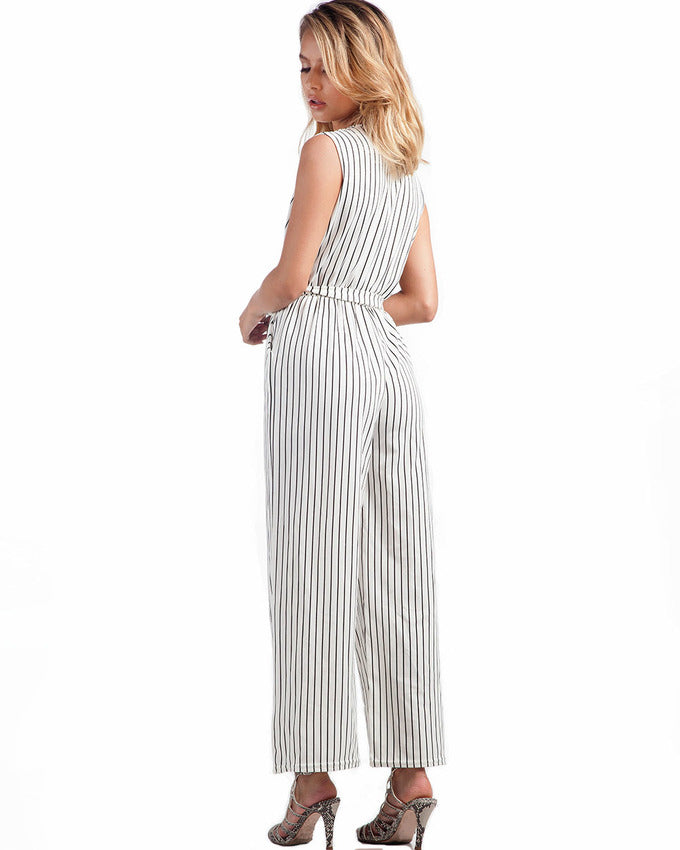 On A Break Striped Jumpsuit White / SPECIAL DEAL