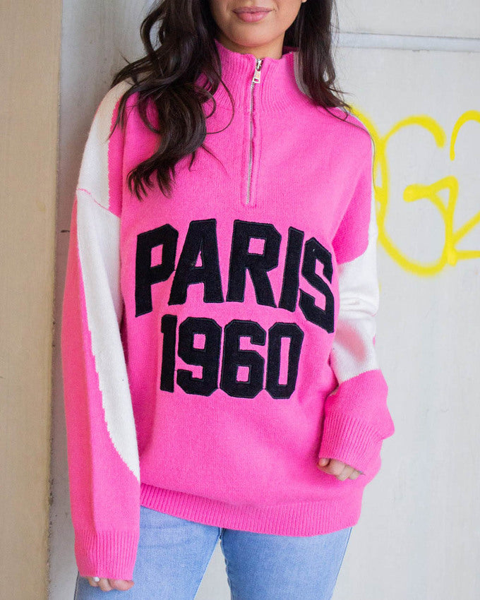 Oh Paris Oversized Sweater - Hot Pink PREMIUM