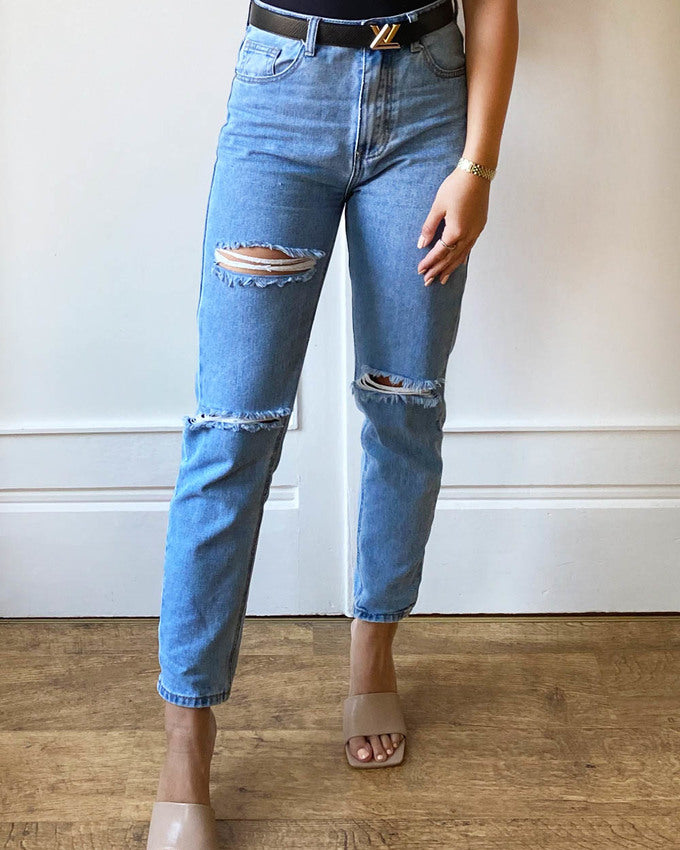 Take The Lead Distressed Jeans Blue