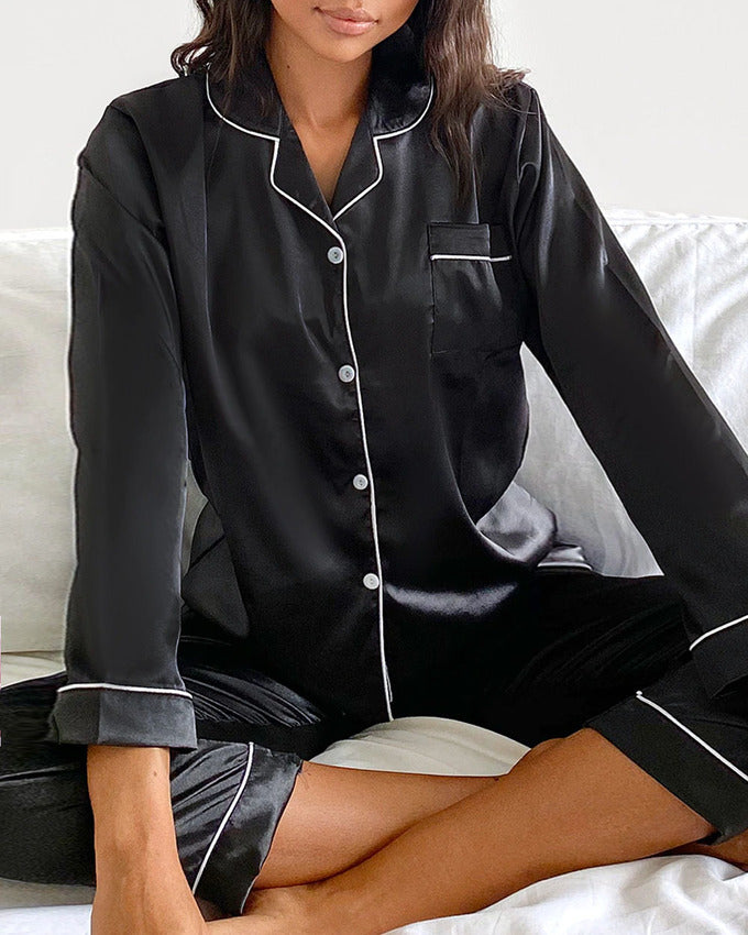 Serena Luxury Satin Pyjamas Black