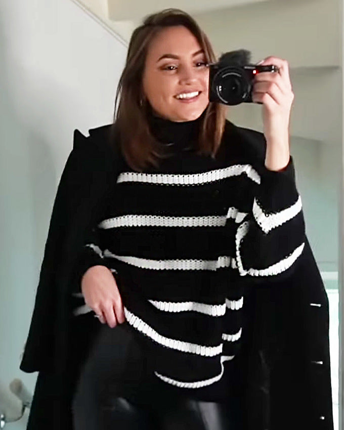 Nina Striped Sweater - Black